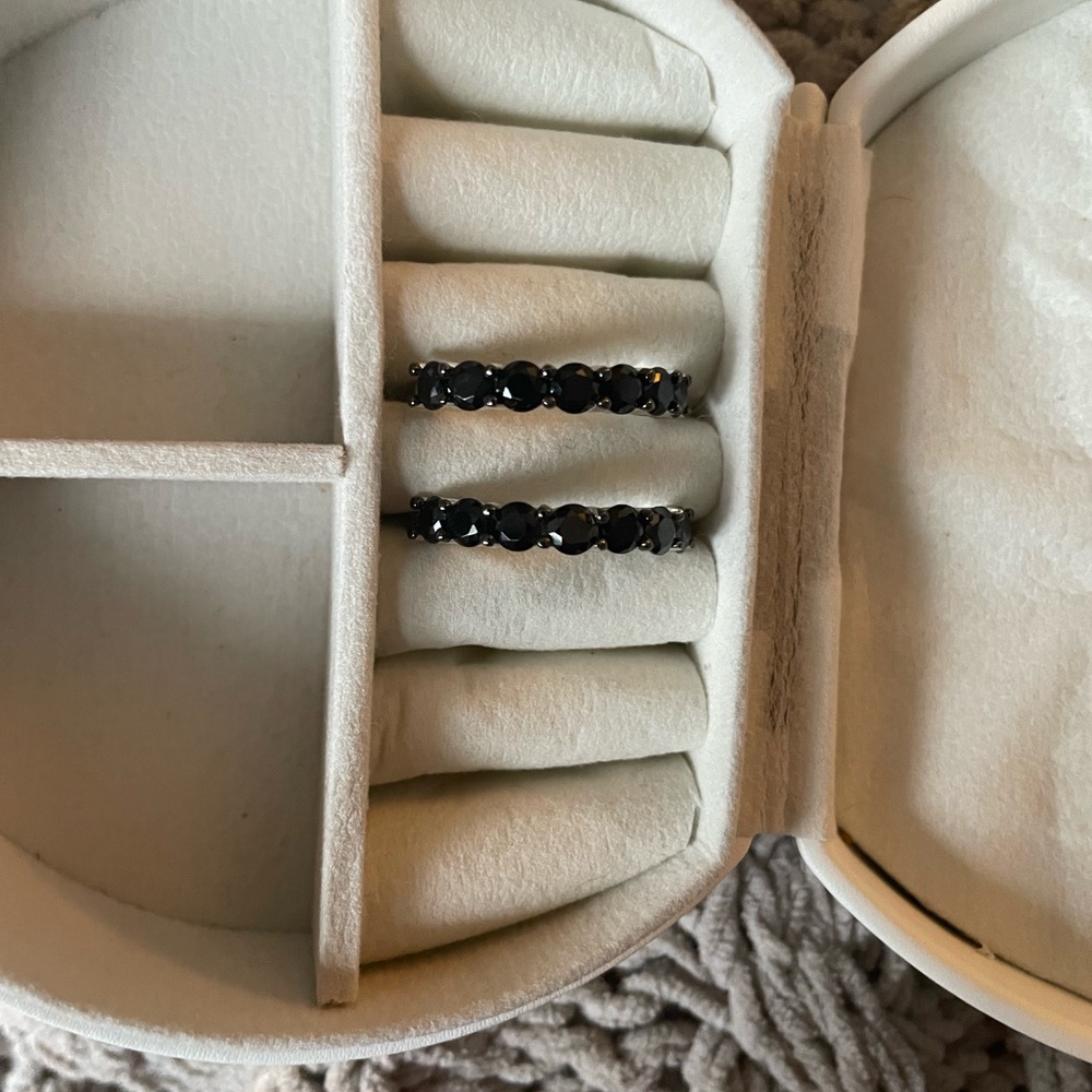 Black Spinel Stainless Silver Hoop Earrings - Women Jewelry